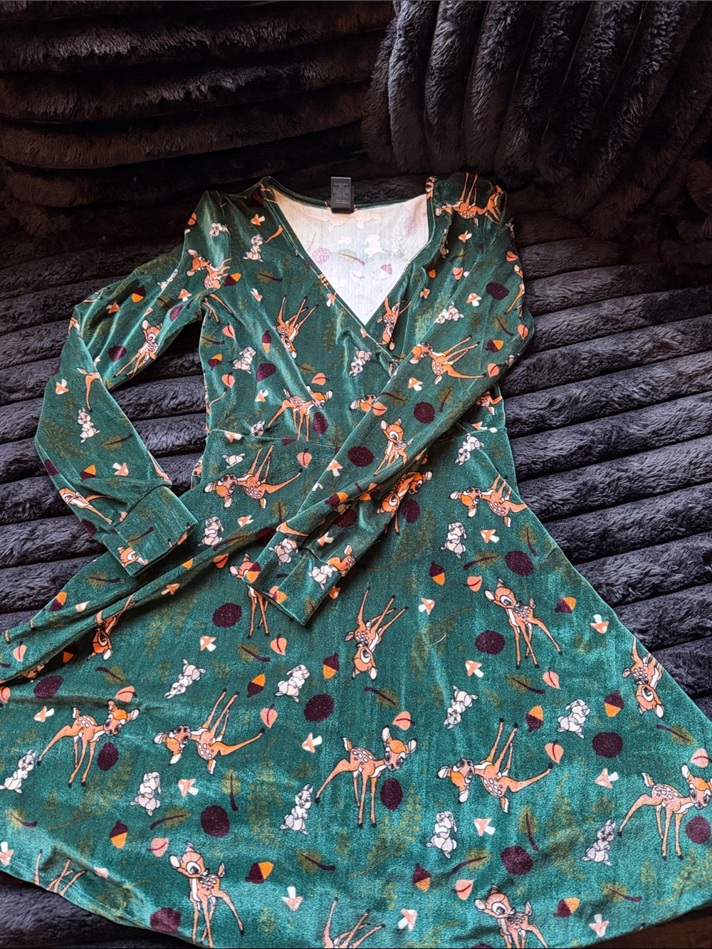 Disney Green Deer-Print Long Sleeve Wrap Dress